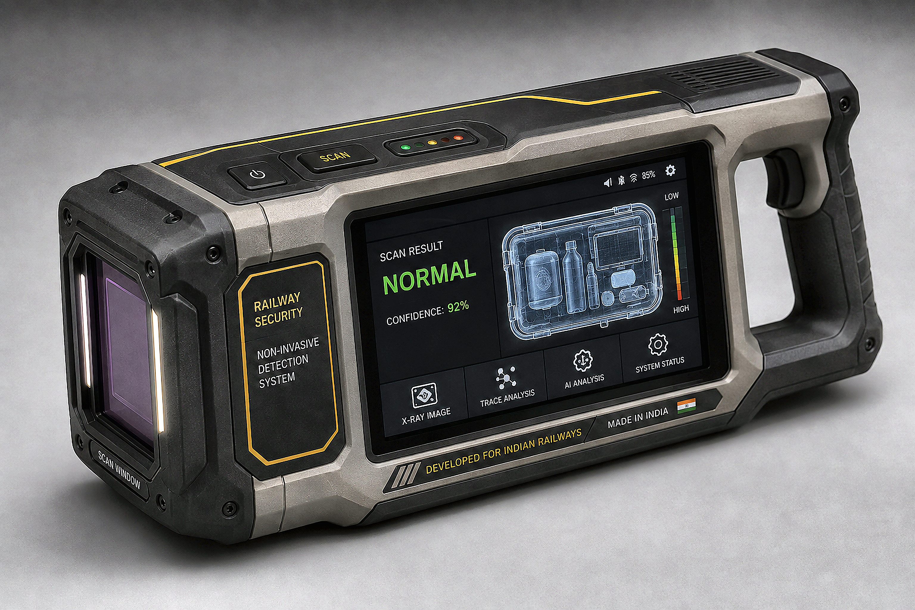 Handheld railway security screening device — product render